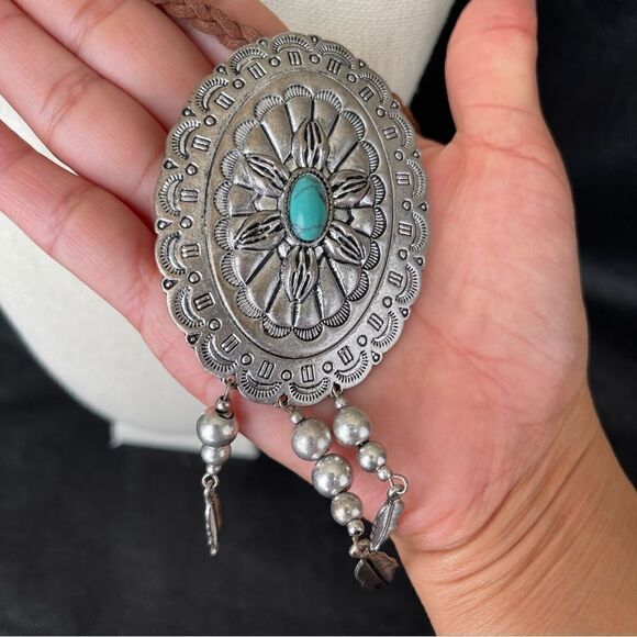 American Western Braided Cord Long Necklace Turquoise - Picture 8 of 9